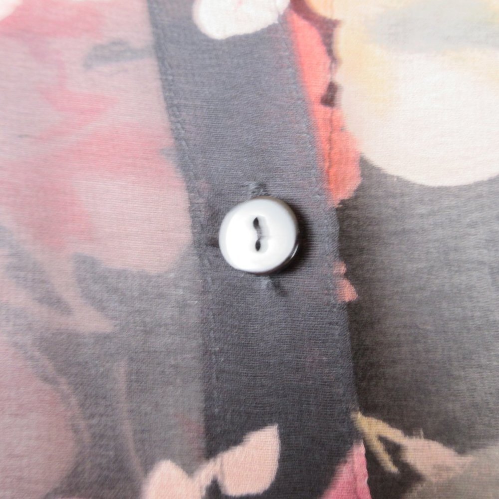 Robbie Bee Sheer Black Silk Button Down Shirt Size 10 Pink Flowers - Picture 3 of 10